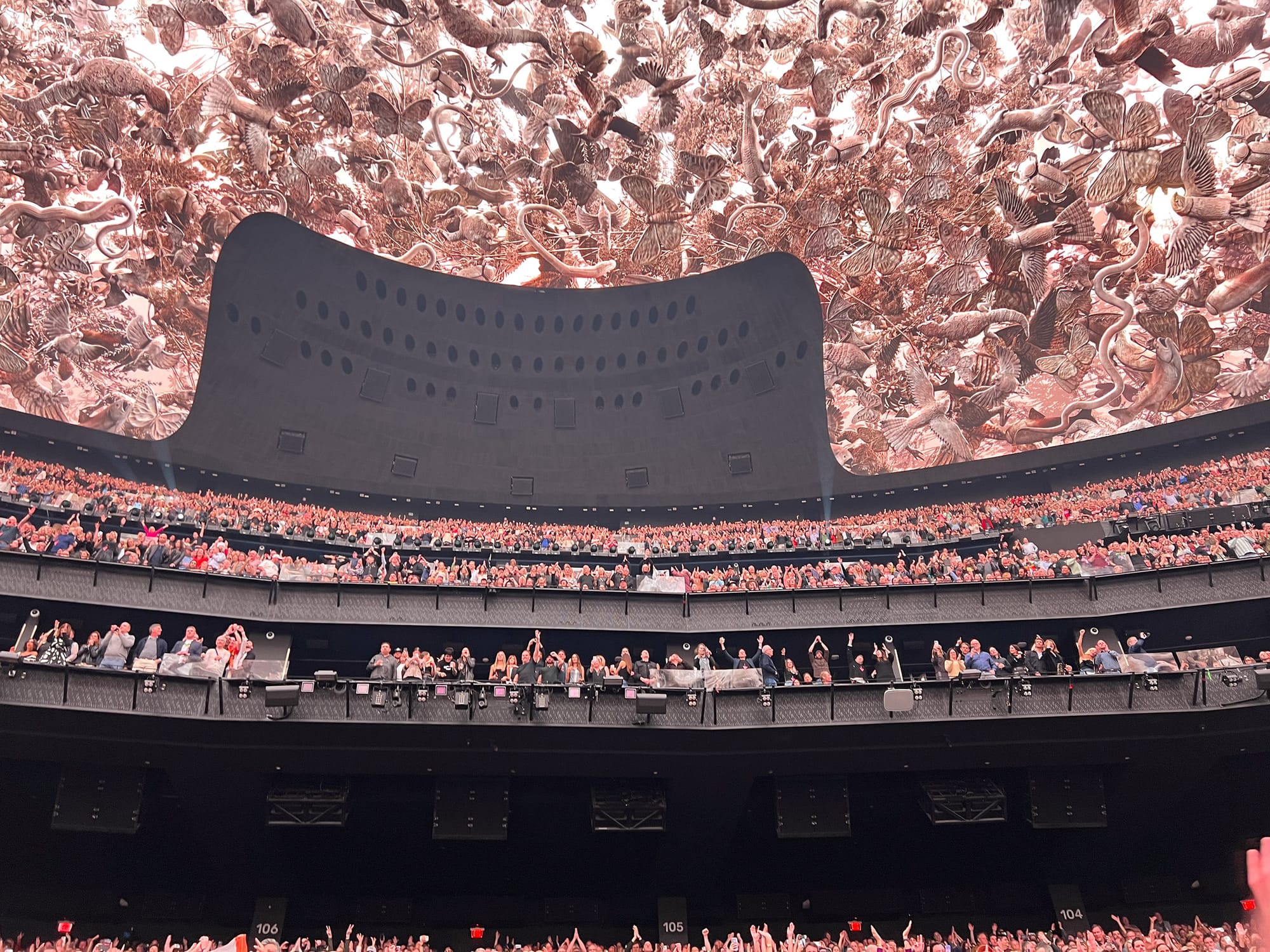 Looking to the rear of The Sphere at the end of a U2 concert