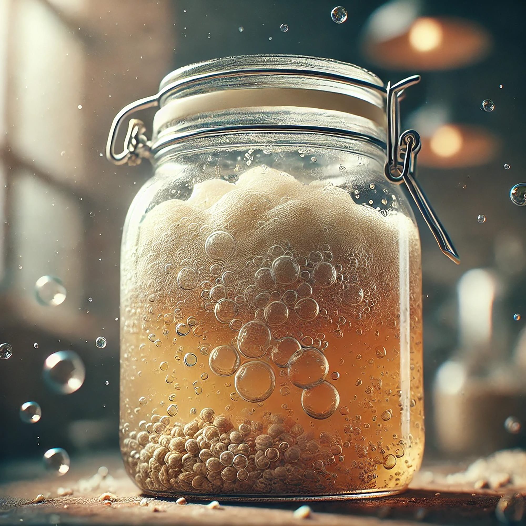 Fermentation in a glass jar with a clear lid