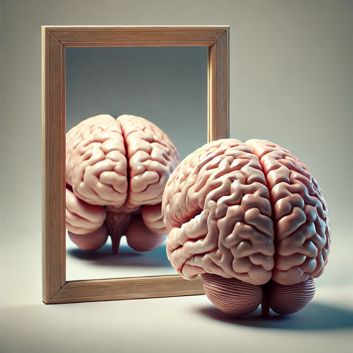 An image of a brain reflected in a mirror