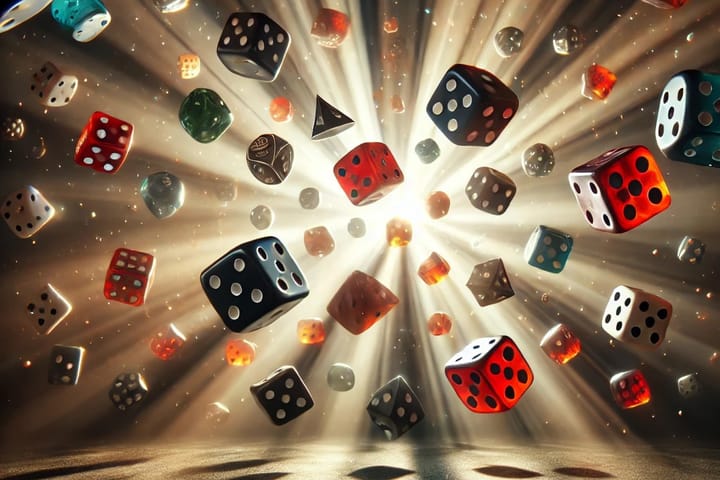 Many dice in the air