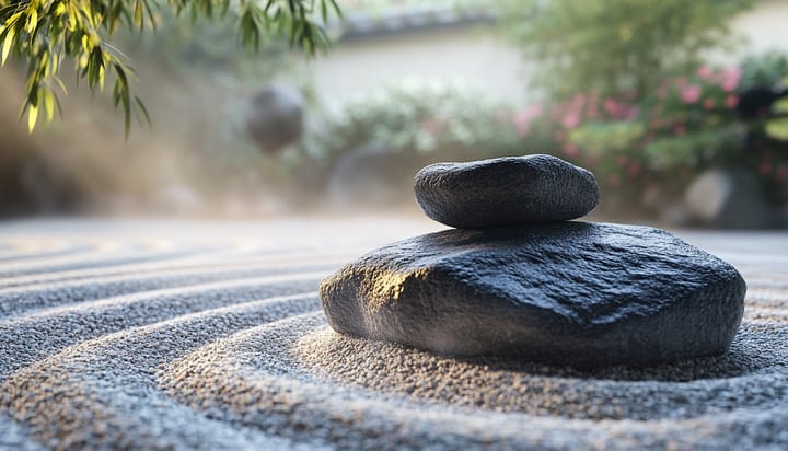 A close-up on a tranquil Zen rock garden