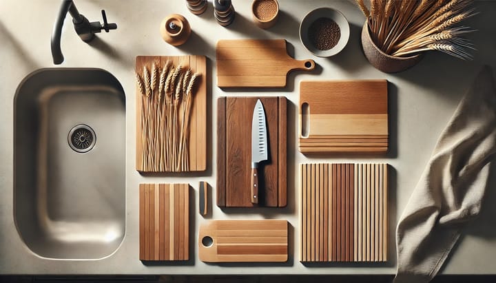 Various cutting boards on a kitchen countertop